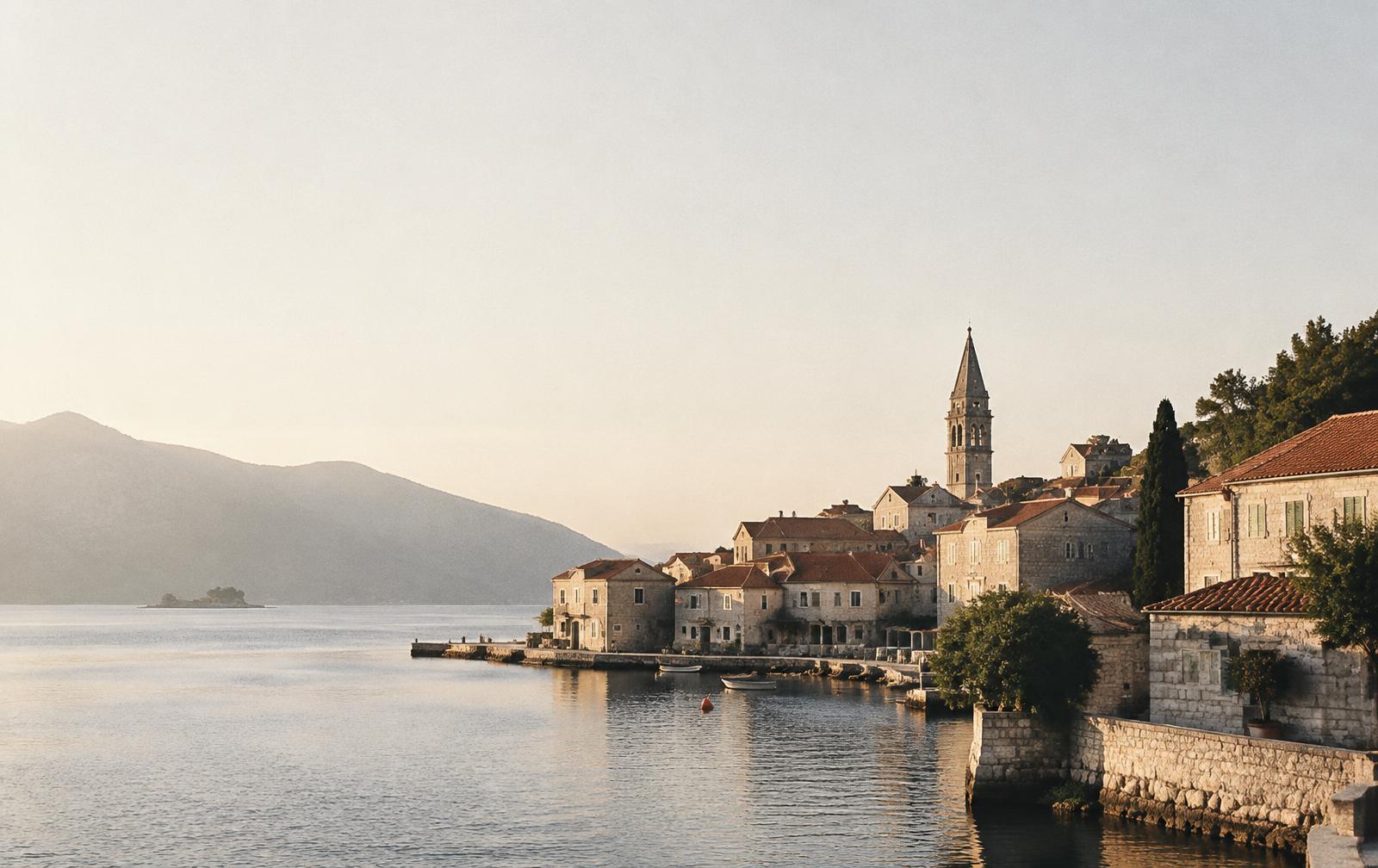 Coastal village at dawn